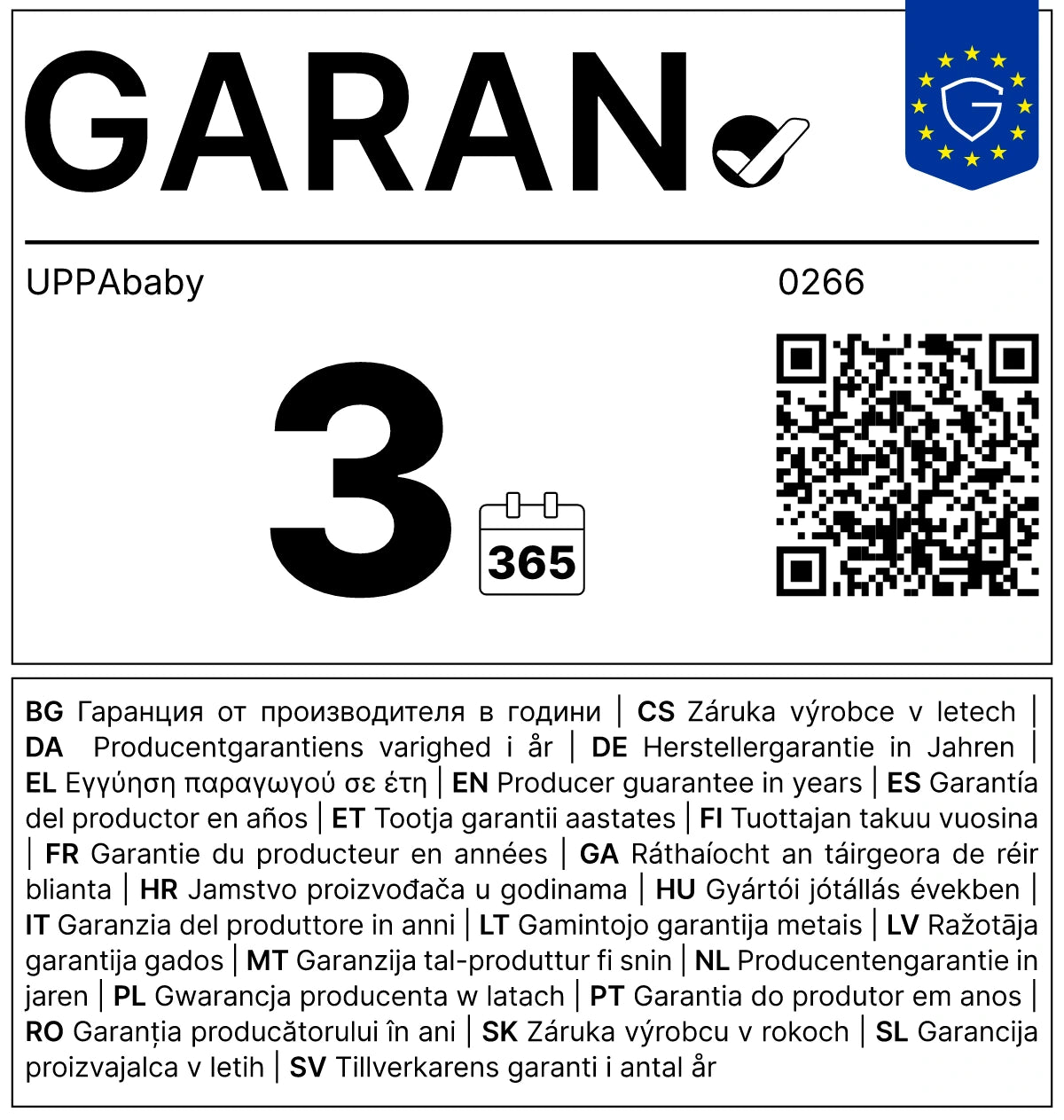 UPPAbaby 3 jaar garantie