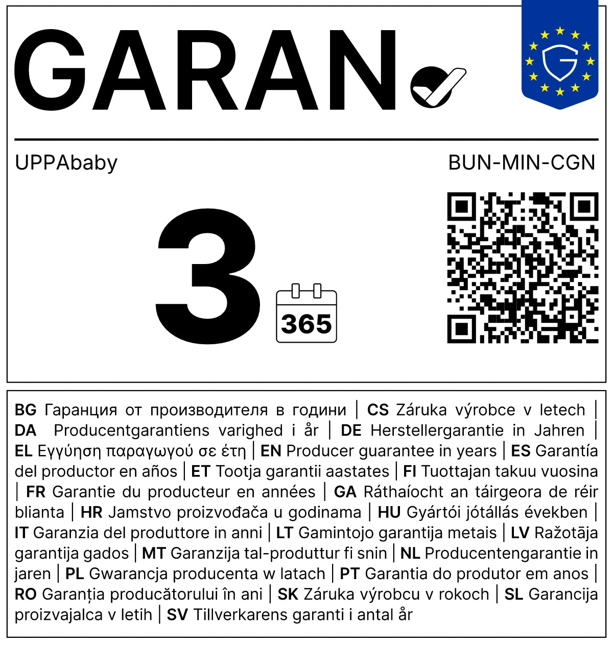 UPPAbaby 3 jaar garantie